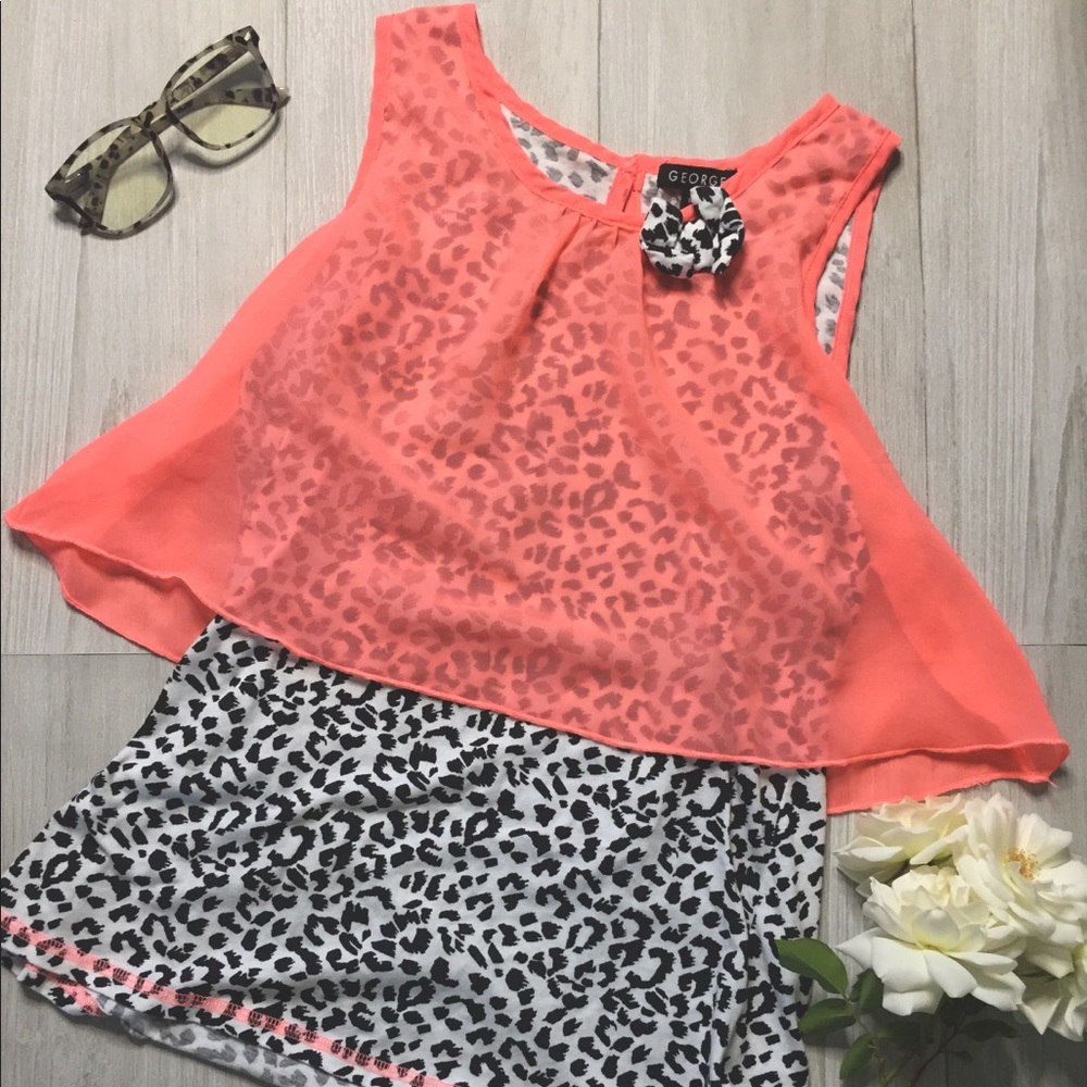 Girls 14 White Pink Cheetah Print Tank Top EUC